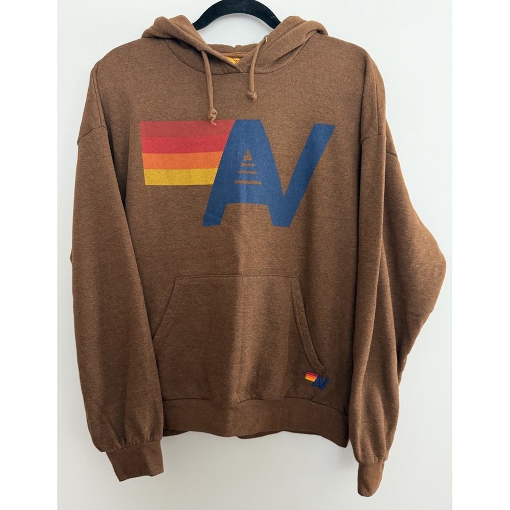 Aviator Nation Logo Pullover Relaxed Hoodie Chocolate Size Small - Picture 1 of 10
